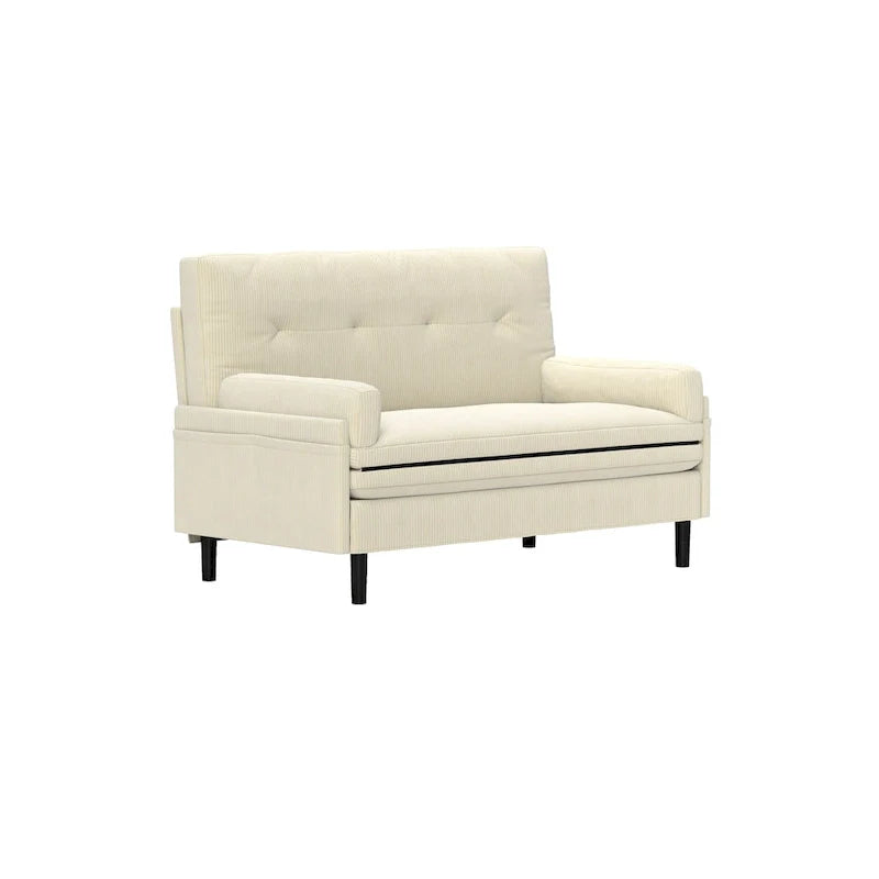 Canapé deux places multifonctionnel en velours côtelé 55.11 ivoire, fauteuil convertible, lit