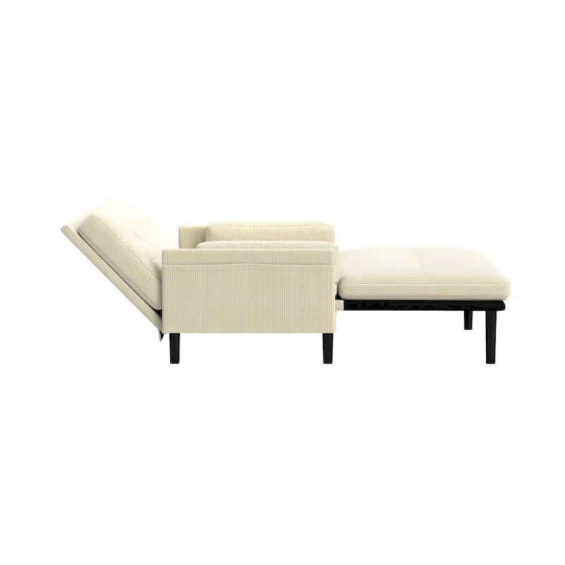 Canapé deux places multifonctionnel en velours côtelé 55.11 ivoire, fauteuil convertible, lit