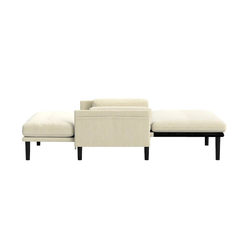 Canapé deux places multifonctionnel en velours côtelé 55.11 ivoire, fauteuil convertible, lit
