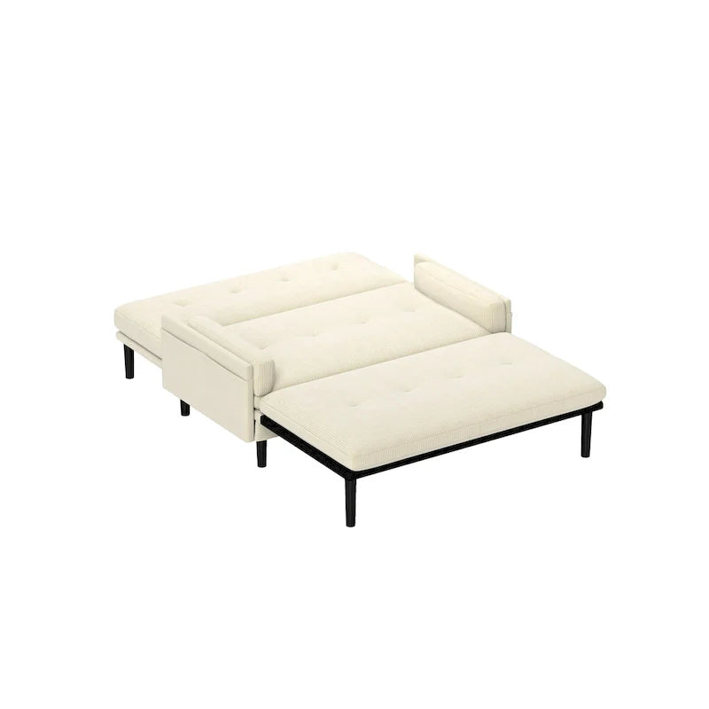 Canapé deux places multifonctionnel en velours côtelé 55.11 ivoire, fauteuil convertible, lit