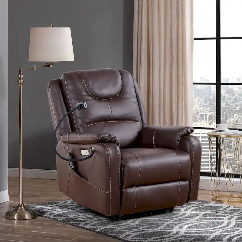 Fauteuil Inclinable Électrique Zéro Gravité en Cuir Reconstitué avec Massage et Chauffage