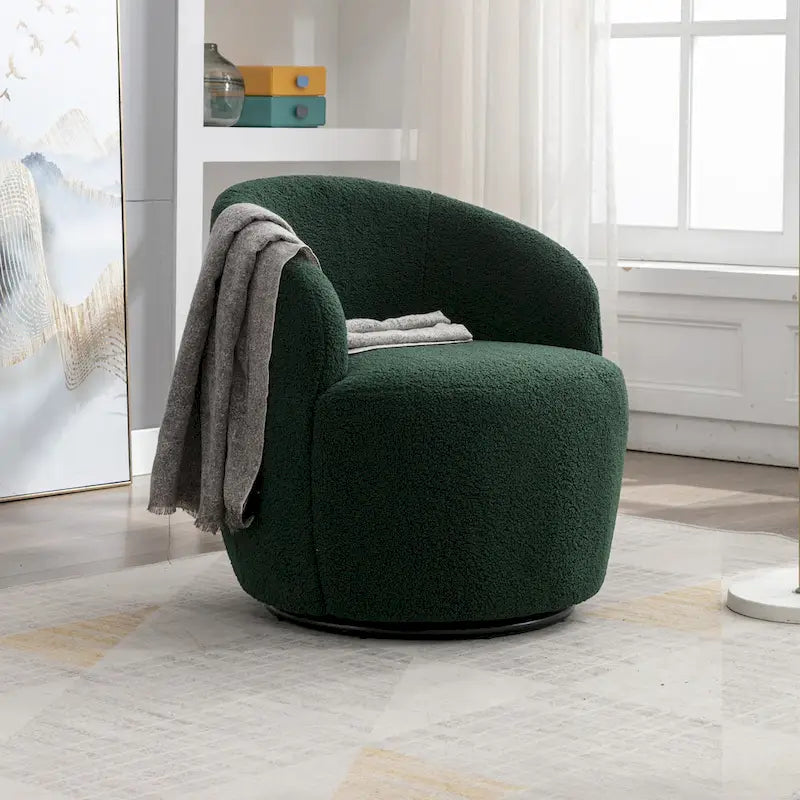 Fauteuil pivotant cylindrique vert moderne 25.6 avec anneau en métal