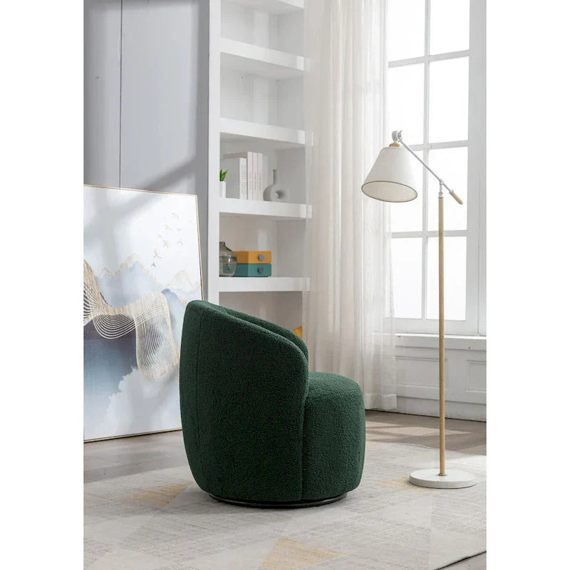 Fauteuil pivotant cylindrique vert moderne 25.6 avec anneau en métal