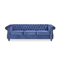 Canapé 3 places Chesterfield capitonné avec clous et pieds Blue 84.75