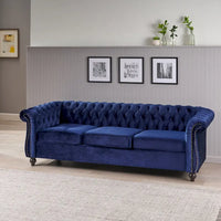 Canapé 3 places Chesterfield capitonné avec clous et pieds Blue 84.75