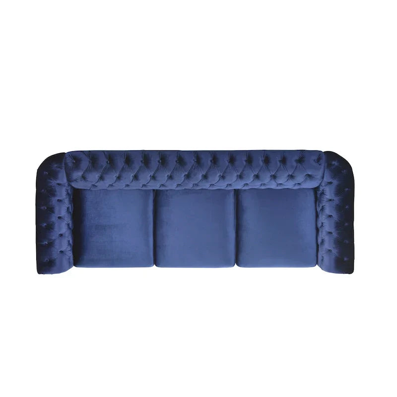 Canapé 3 places Chesterfield capitonné avec clous et pieds Blue 84.75