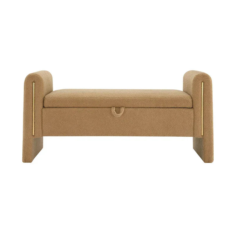 Banc Teddy moderne avec accoudoirs et rangement, grand repose-pieds rembourré, banc de fenêtre confortable