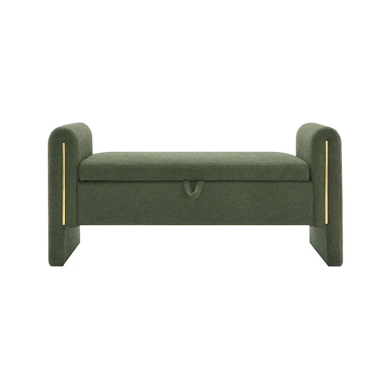 Banc Teddy moderne avec accoudoirs et rangement, grand repose-pieds rembourré, banc de fenêtre confortable