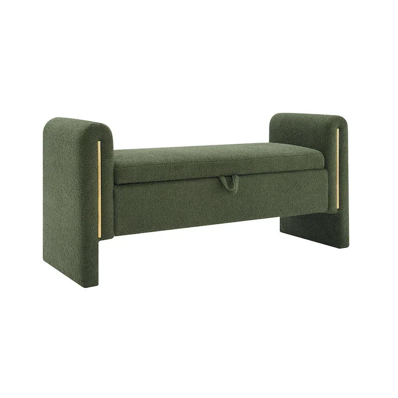 Banc Teddy moderne avec accoudoirs et rangement, grand repose-pieds rembourré, banc de fenêtre confortable