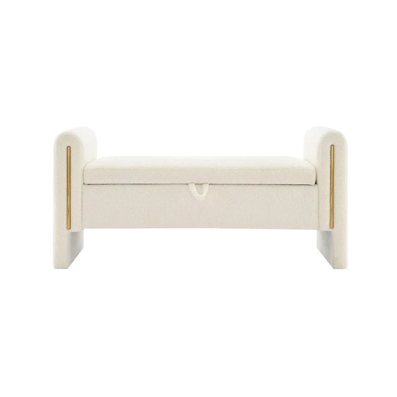 Banc Teddy moderne avec accoudoirs et rangement, grand repose-pieds rembourré, banc de fenêtre confortable