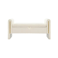 Banc Teddy moderne avec accoudoirs et rangement, grand repose-pieds rembourré, banc de fenêtre confortable