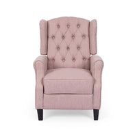 Fauteuil inclinable à dossier oreilles à pousser moderne avec repose-pieds, capitonné à boutons, pieds en bouleau