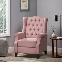 Fauteuil inclinable à dossier oreilles à pousser moderne avec repose-pieds, capitonné à boutons, pieds en bouleau