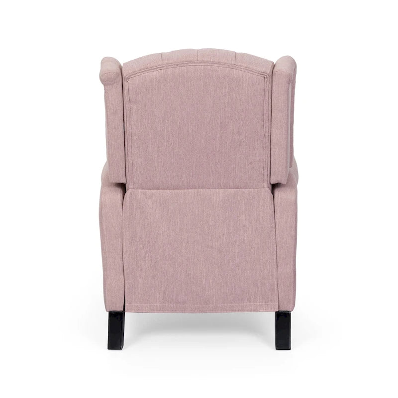 Fauteuil inclinable à dossier oreilles à pousser moderne avec repose-pieds, capitonné à boutons, pieds en bouleau