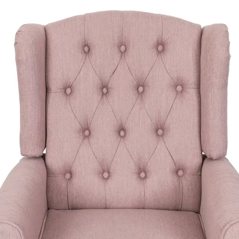 Fauteuil inclinable à dossier oreilles à pousser moderne avec repose-pieds, capitonné à boutons, pieds en bouleau