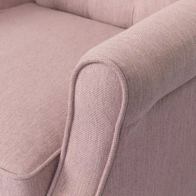 Fauteuil inclinable à dossier oreilles à pousser moderne avec repose-pieds, capitonné à boutons, pieds en bouleau
