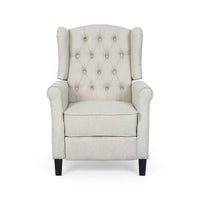 Fauteuil inclinable à dossier oreilles à pousser moderne avec repose-pieds, capitonné à boutons, pieds en bouleau