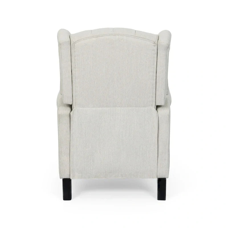 Fauteuil inclinable à dossier oreilles à pousser moderne avec repose-pieds, capitonné à boutons, pieds en bouleau