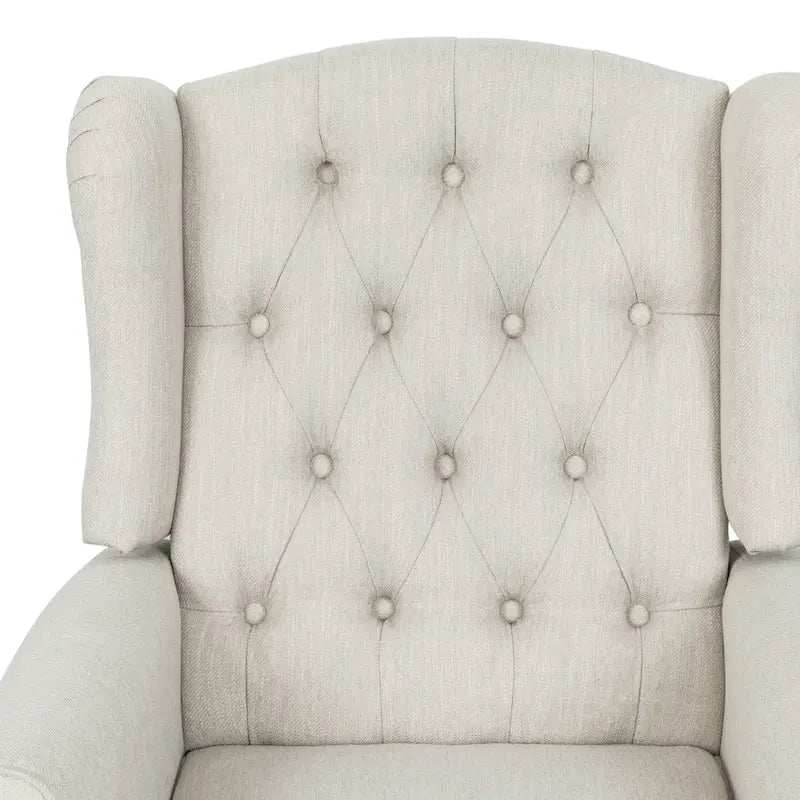 Fauteuil inclinable à dossier oreilles à pousser moderne avec repose-pieds, capitonné à boutons, pieds en bouleau