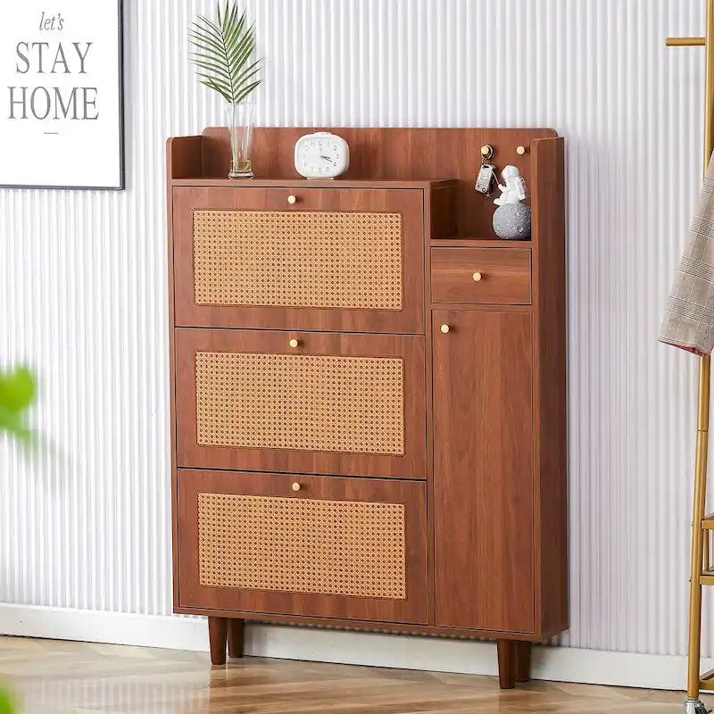 Meuble de rangement minimaliste moderne, meuble à chaussures en rotin japonais, meuble de chevet, petit meuble de maison