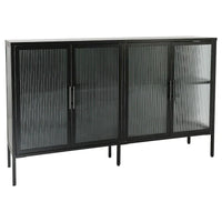 Bahut de cuisine 4 portes vitrées en verre trempé avec étagères et pieds réglables, anti-basculement, anti-poussière, en verre cannelé