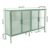 Bahut de cuisine 4 portes vitrées en verre trempé avec étagères et pieds réglables, anti-basculement, anti-poussière, en verre cannelé