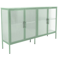 Bahut de cuisine 4 portes vitrées en verre trempé avec étagères et pieds réglables, anti-basculement, anti-poussière, en verre cannelé