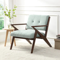 Fauteuil d'appoint moderne du milieu du siècle avec coussins moelleux, accoudoirs inclinés et cadre robuste en bois massif
