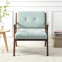 Fauteuil d'appoint moderne du milieu du siècle avec coussins moelleux, accoudoirs inclinés et cadre robuste en bois massif