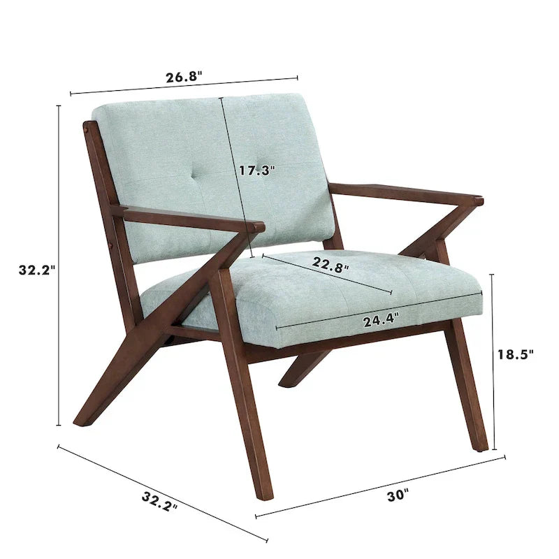 Fauteuil d'appoint moderne du milieu du siècle avec coussins moelleux, accoudoirs inclinés et cadre robuste en bois massif