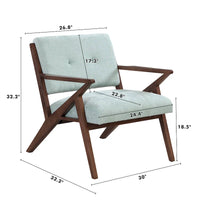 Fauteuil d'appoint moderne du milieu du siècle avec coussins moelleux, accoudoirs inclinés et cadre robuste en bois massif