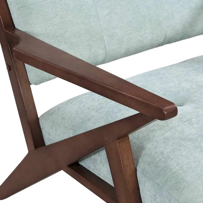 Fauteuil d'appoint moderne du milieu du siècle avec coussins moelleux, accoudoirs inclinés et cadre robuste en bois massif