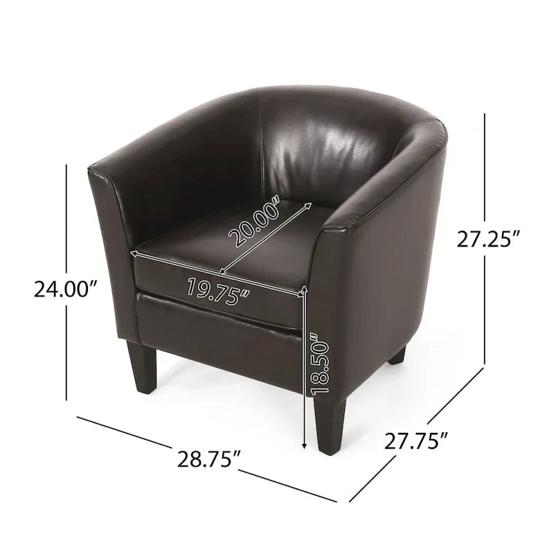 Fauteuil club tapissé en PU 28,75 pouces avec pieds en bouleau