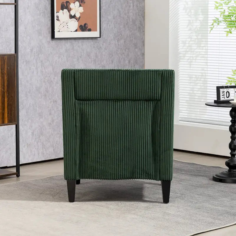 Fauteuil rembourré Emerald 26.77 avec accoudoirs incurvés et pieds en bois d'hévéa