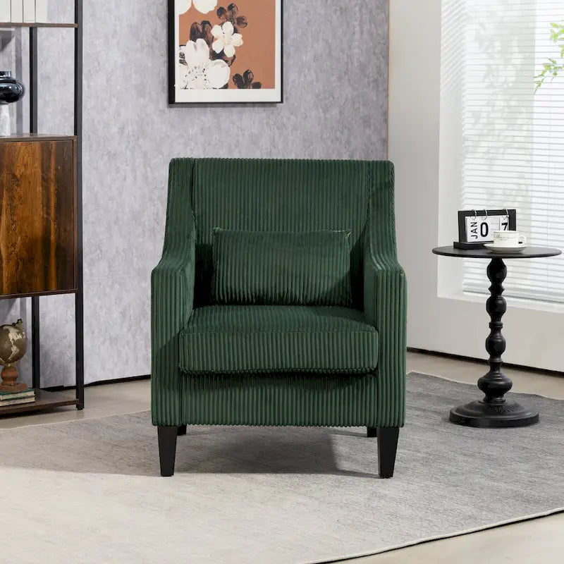 Fauteuil rembourré Emerald 26.77 avec accoudoirs incurvés et pieds en bois d'hévéa