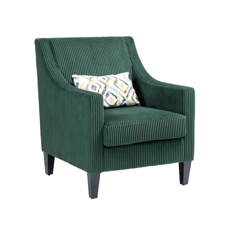 Fauteuil rembourré Emerald 26.77 avec accoudoirs incurvés et pieds en bois d'hévéa