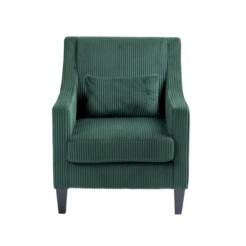 Fauteuil rembourré Emerald 26.77 avec accoudoirs incurvés et pieds en bois d'hévéa