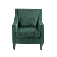 Fauteuil rembourré Emerald 26.77 avec accoudoirs incurvés et pieds en bois d'hévéa