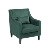 Fauteuil rembourré Emerald 26.77 avec accoudoirs incurvés et pieds en bois d'hévéa