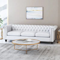 Canapé 3 places blanc 83 Chesterfield capitonné avec clous décoratifs et pieds