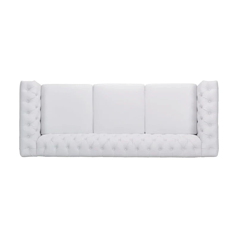 Canapé 3 places blanc 83 Chesterfield capitonné avec clous décoratifs et pieds