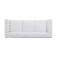 Canapé 3 places blanc 83 Chesterfield capitonné avec clous décoratifs et pieds