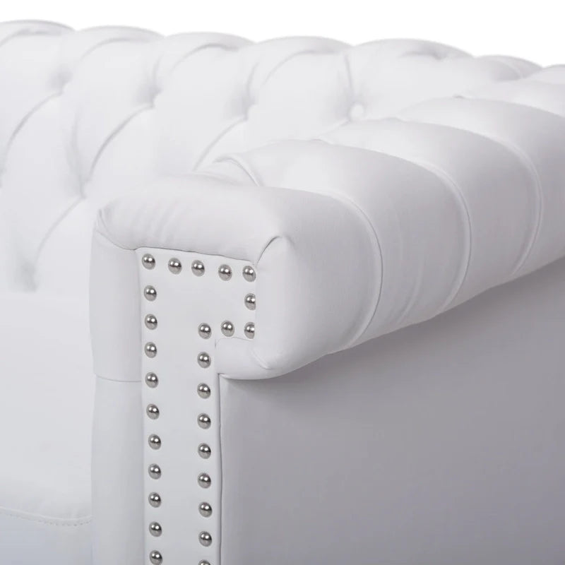 Canapé 3 places blanc 83 Chesterfield capitonné avec clous décoratifs et pieds