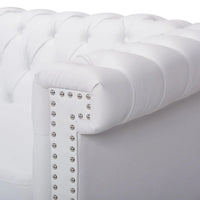 Canapé 3 places blanc 83 Chesterfield capitonné avec clous décoratifs et pieds