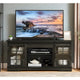 Meuble TV Multifonctionnel avec Portes Coulissantes, Grand Meuble de Rangement avec 2 Portes Coulissantes en Verre Trempé Cannelé, TV jusqu'à 65 pouces