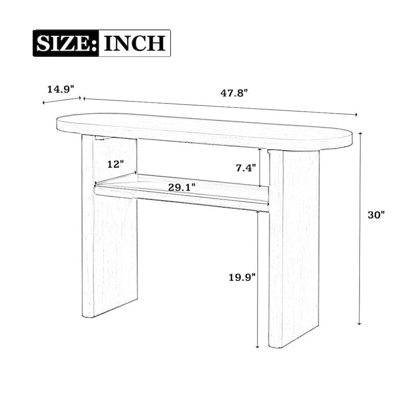 Table console moderne en bois 47,80 po avec étagère