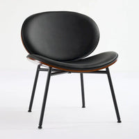 Fauteuil coquille chaise simple trépied en cuir noir fauteuil de salon finition noyer dossier confortable, couleur noire