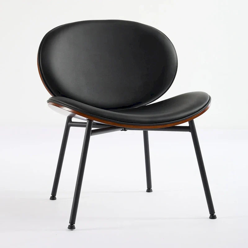 Fauteuil coquille chaise simple trépied en cuir noir fauteuil de salon finition noyer dossier confortable, couleur noire