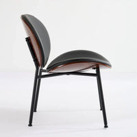 Fauteuil coquille chaise simple trépied en cuir noir fauteuil de salon finition noyer dossier confortable, couleur noire