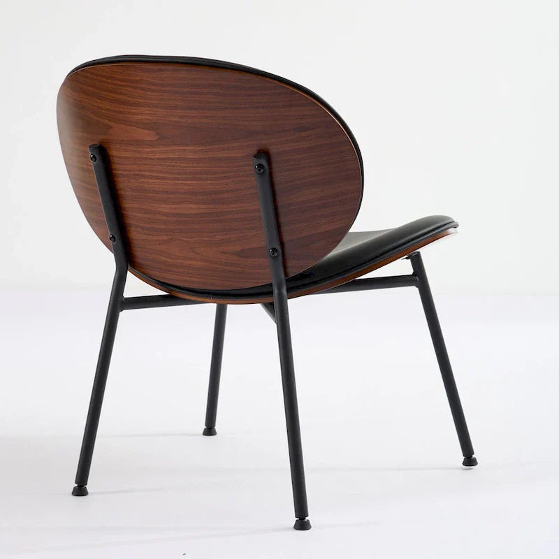 Fauteuil coquille chaise simple trépied en cuir noir fauteuil de salon finition noyer dossier confortable, couleur noire
